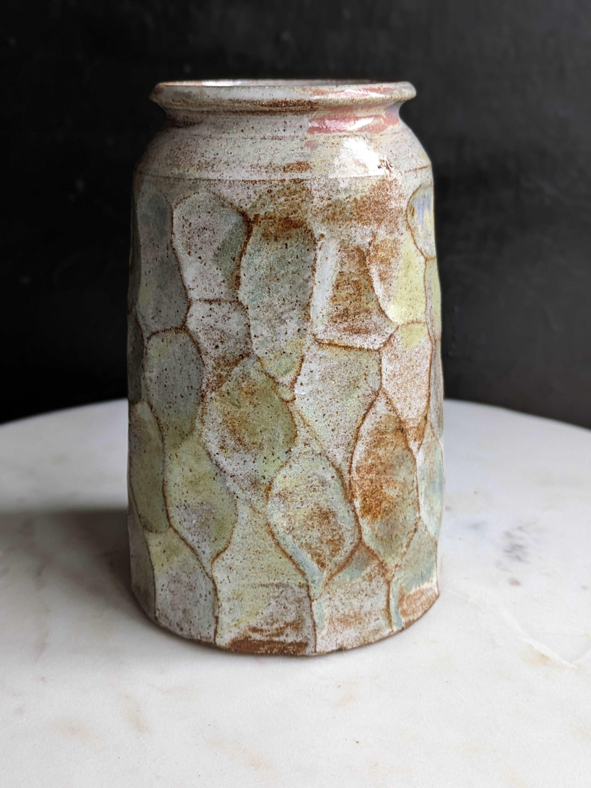 Faceted Pastel Color Wash Ceramic Vase 6"
