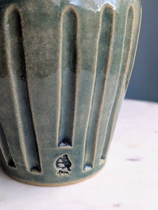 Green Carved Vase 5.5"