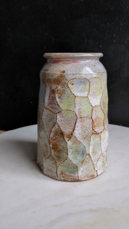 Faceted Pastel Color Wash Ceramic Vase 6"