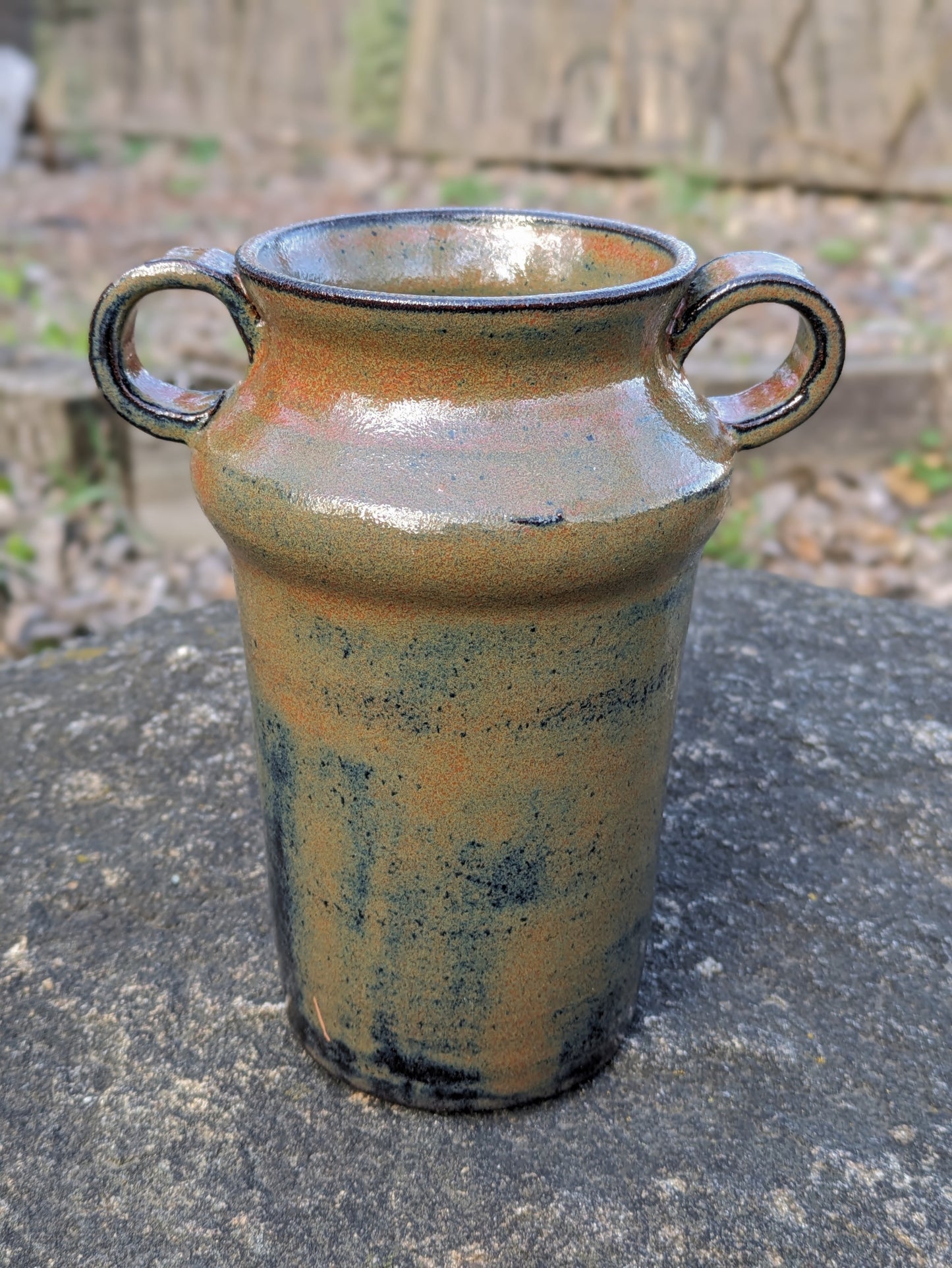 Mottled Dark Ceramic Vase 7.5"