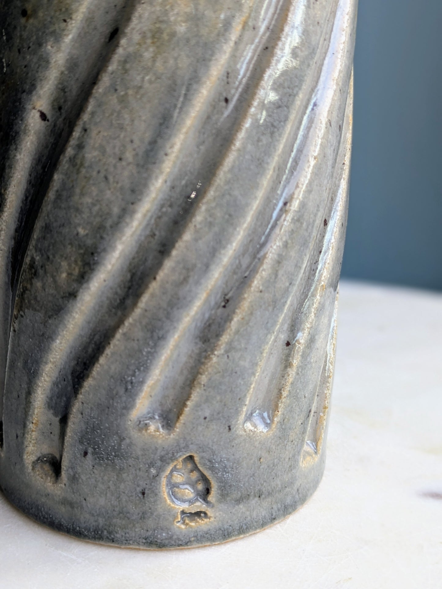 Blue/Grey Carved Vase 6"