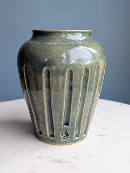 Green Carved Vase 5.5"