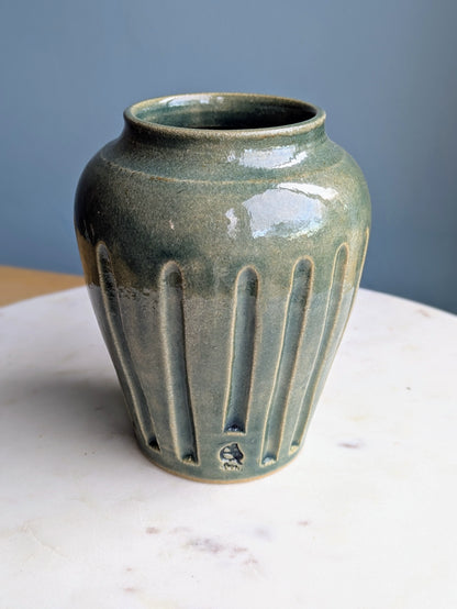 Green Carved Vase 5.5"