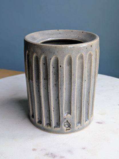 Blue/Grey Speckle Cylinder Carved Vase 4"