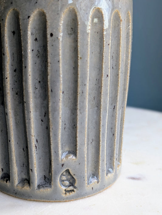 Blue/Grey Speckle Cylinder Carved Vase 4"