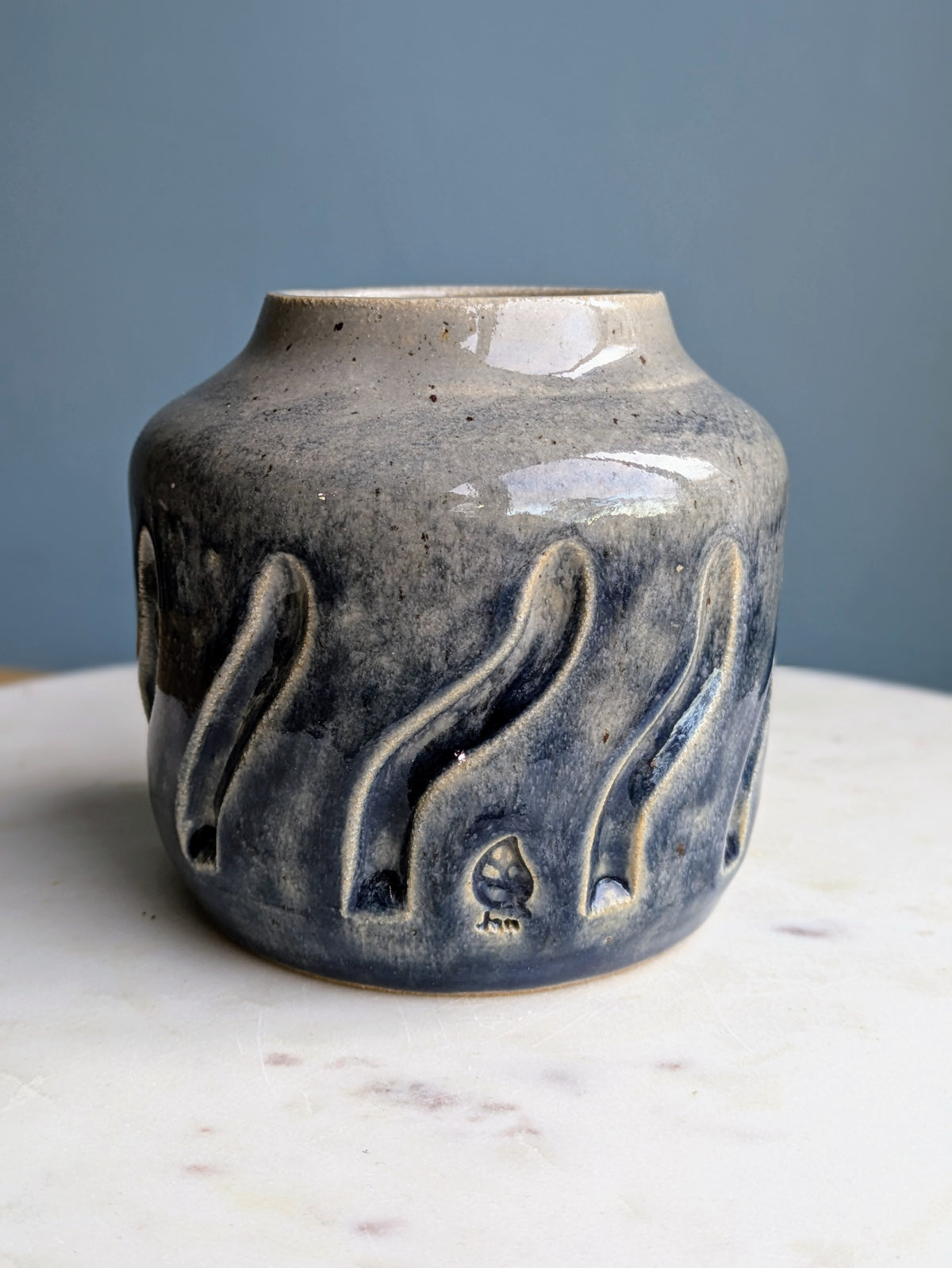 Blue Ombre Carved Vase 4"