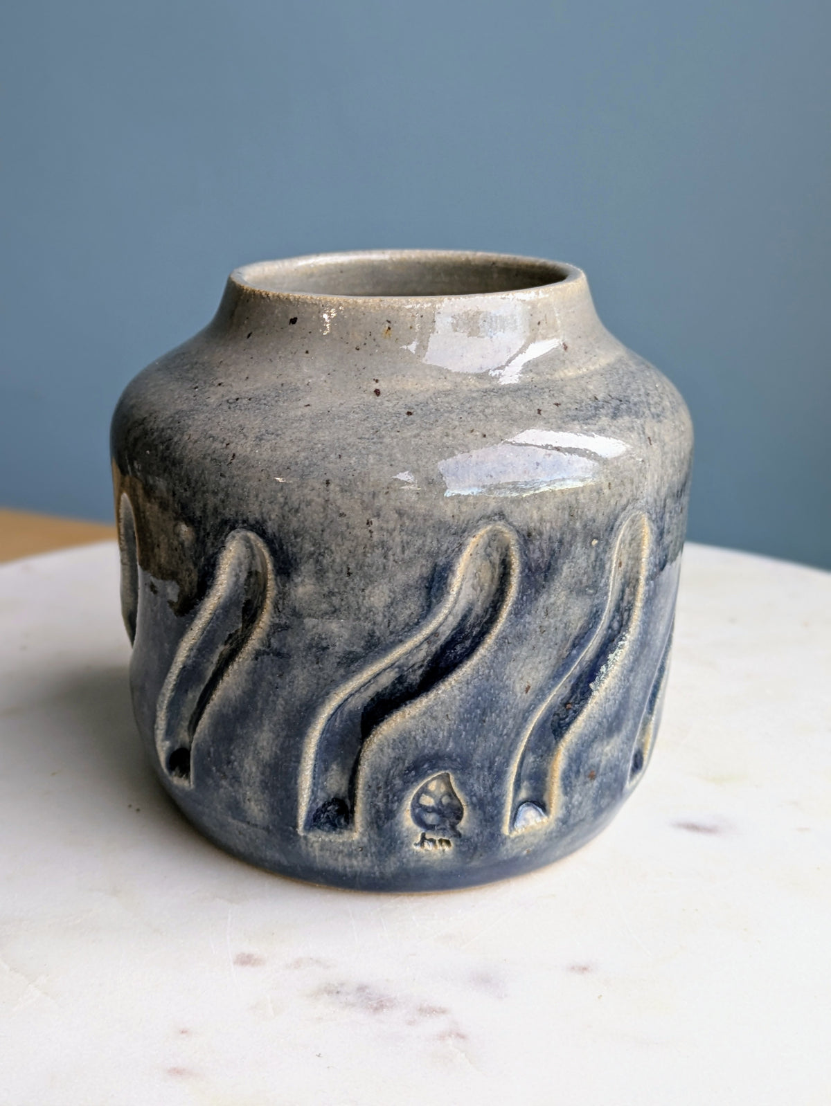 Blue Ombre Carved Vase 4"